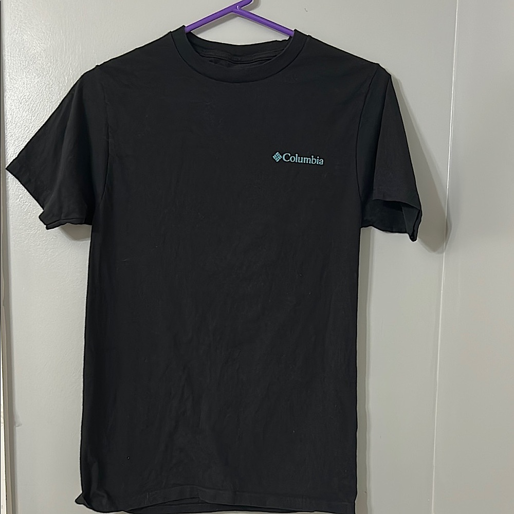 Columbia Logo Mountain Scene Black Tee Shirt Mens Small